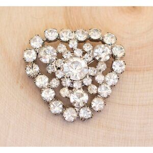 Vintage Triangular Rhinestone Diamond Silver Tone Brooch - B7
